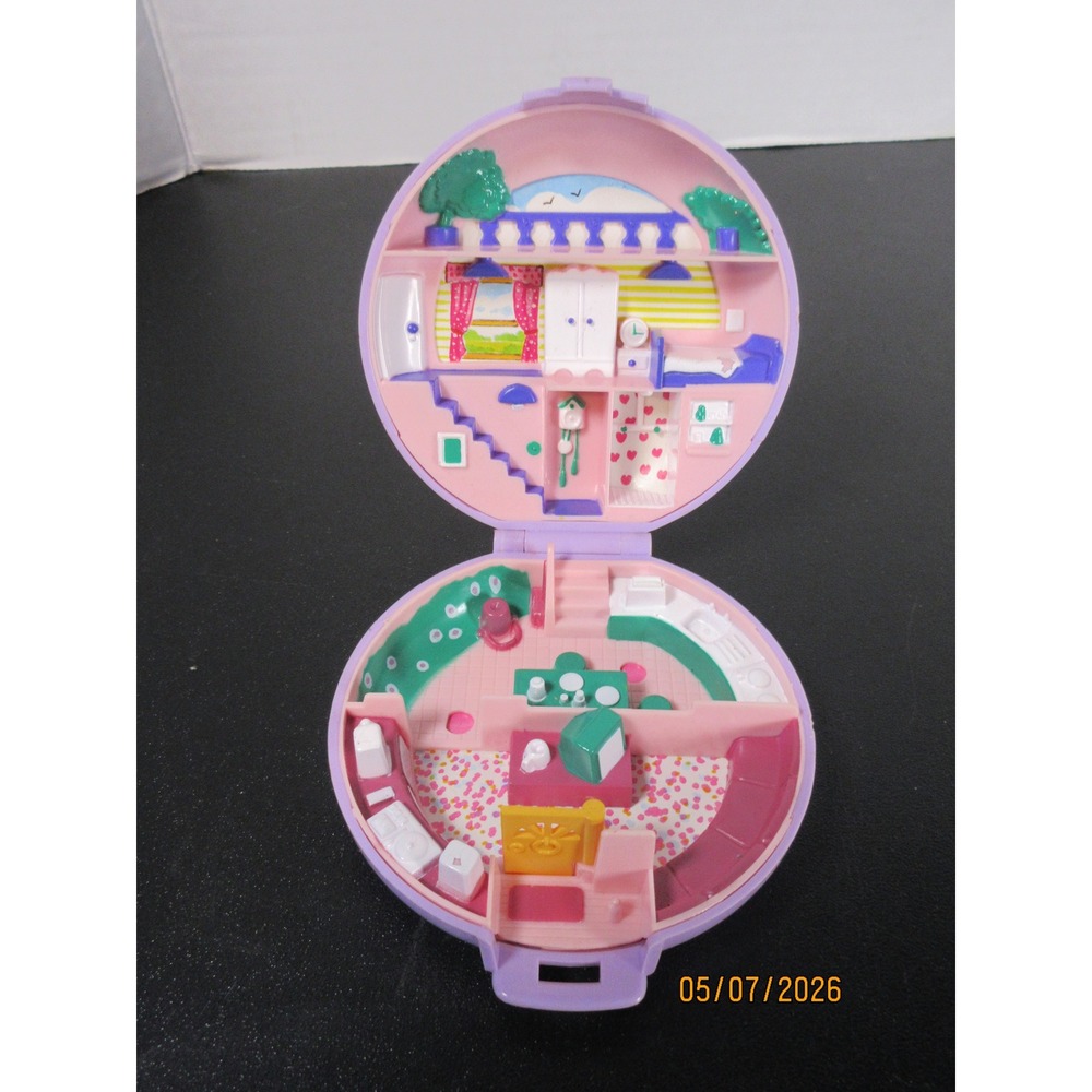 Vintage 1989 Bluebird Polly Pocket Midges Play School Compact Case Purple Round